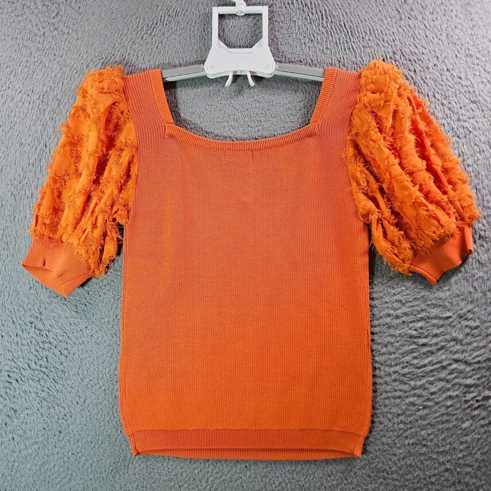 NWOT Current Air‎ Anthropologie Cropped Top Women Small Fringe Sleeve Orange - Picture 7 of 12